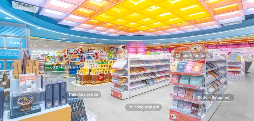 Tổng thầu AIC JSC thi công hoàn thiện nội thất cửa hàng trọn gói từ xưởng sản xuất 1200m2