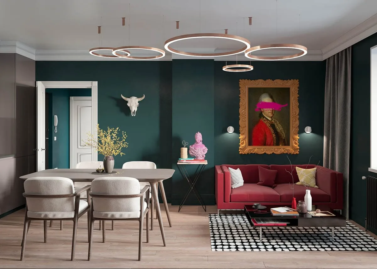 Interior using pop colours as accents