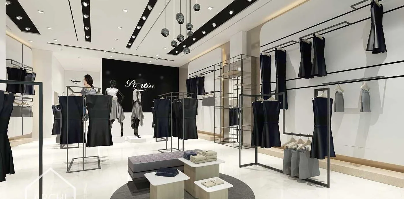 Display lighting and product shelving in a premium showroom