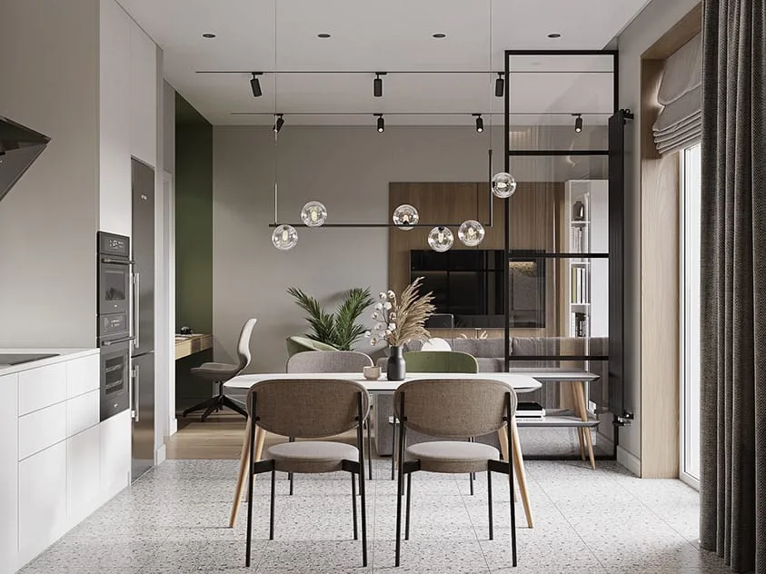 Kitchen floor tiled for durability, cleanliness and warmth