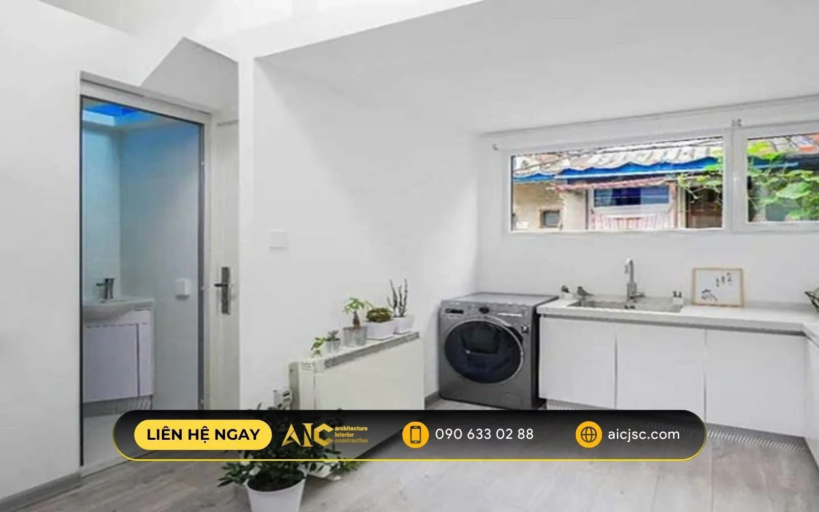 Well-planned kitchen, properly separated from the bathroom