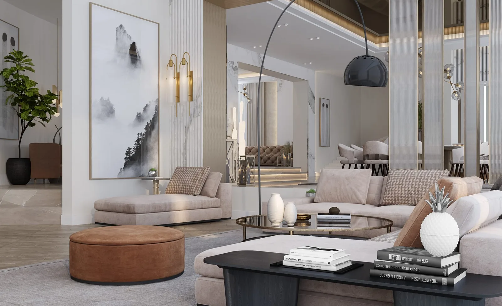 Living room placed at the front of the house, bright and airy