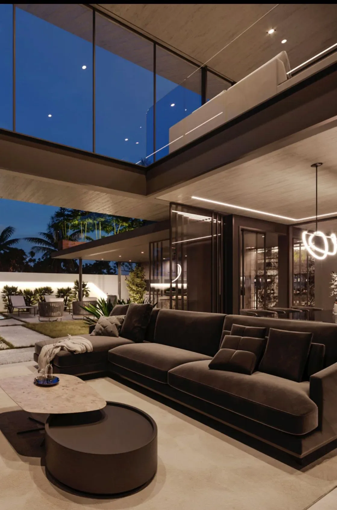 Villa interior design with double-height spaces