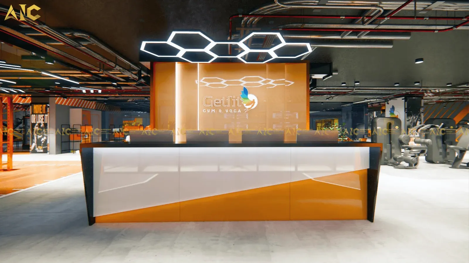 GetFit gym design & build — Oriental branch — 3D design render 4