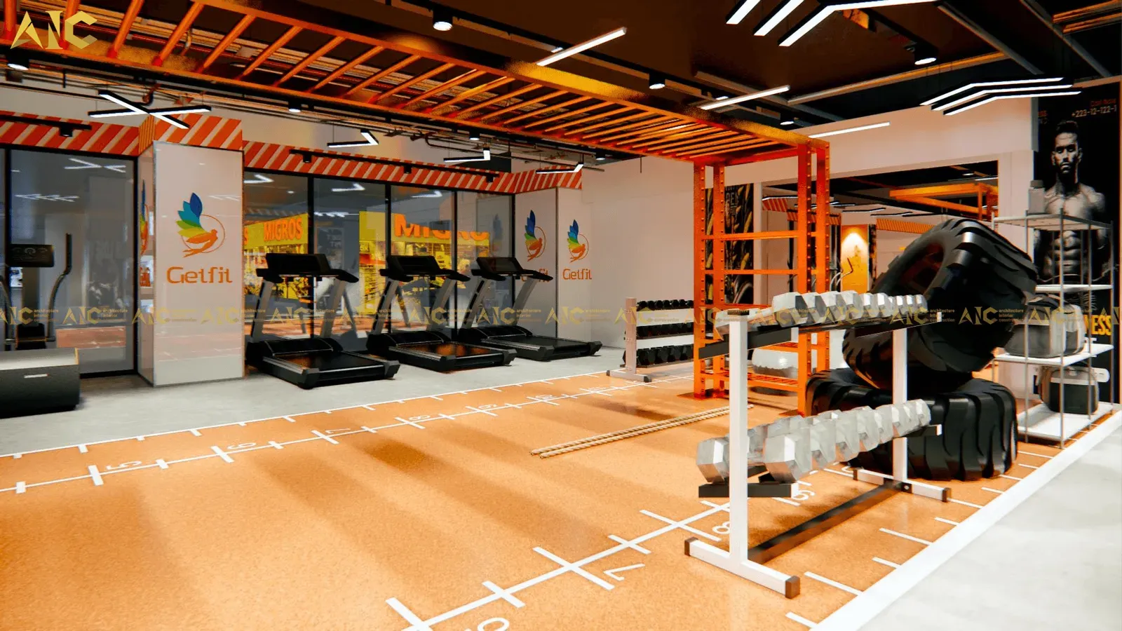 GetFit gym design & build — Oriental branch — 3D design render 5
