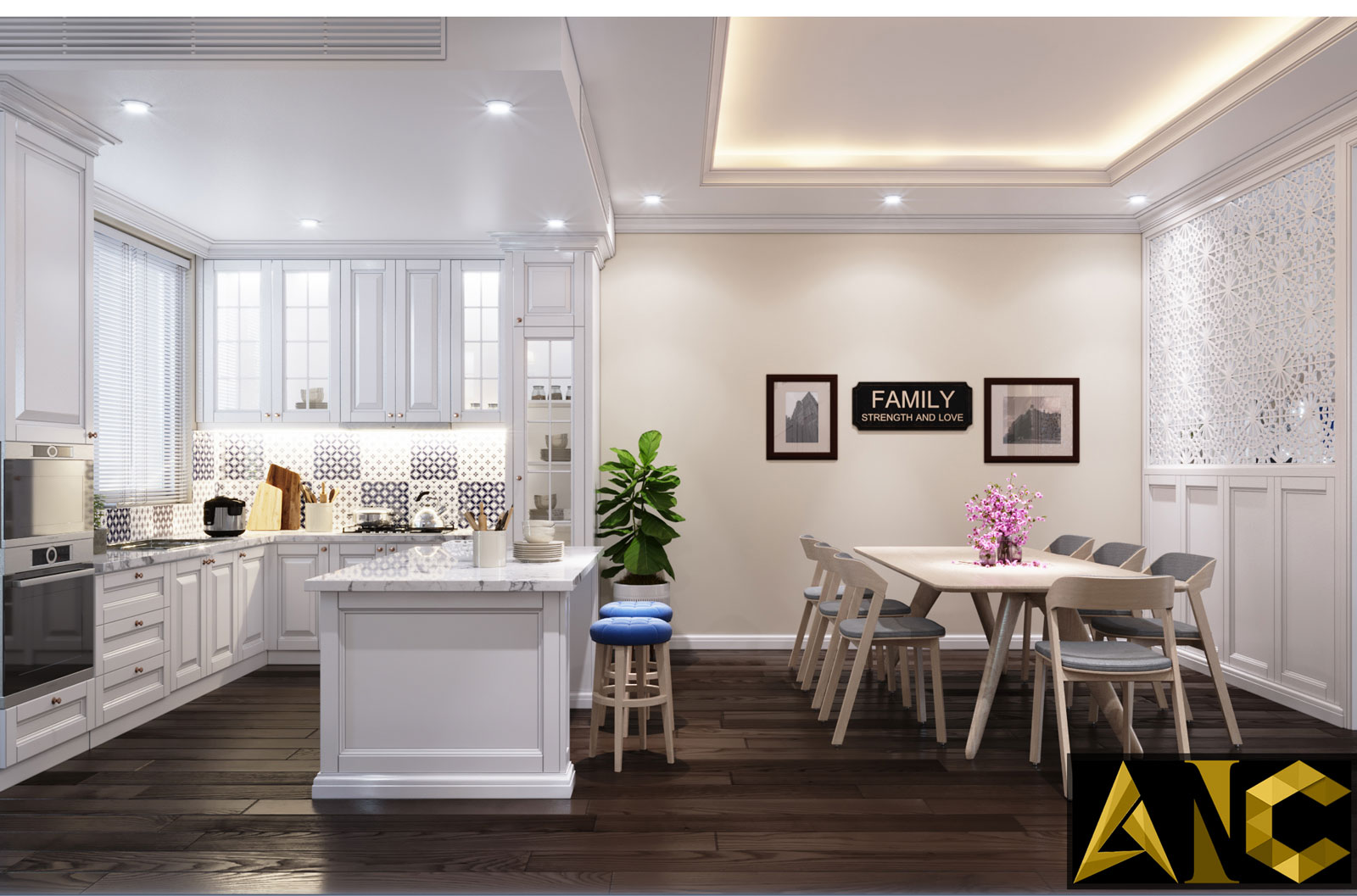 Thiết kế nội thất Nine South: Tầng Trệt Bếp và Phòng Ăn View 1 - Nhà Anh Mạnh