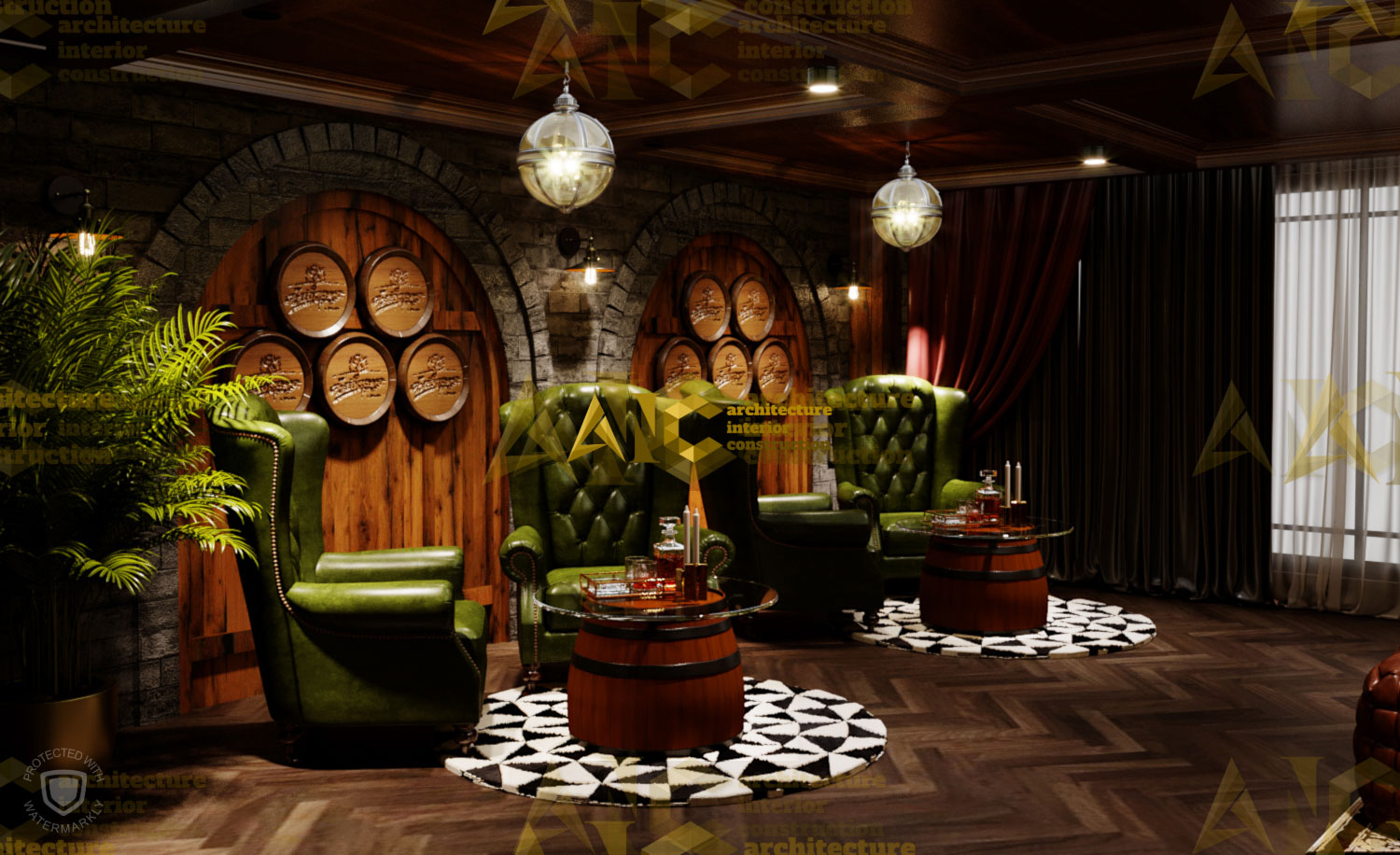 Thiết kế nội thất hầm rượu ban mê chị Vân- cigar room view 2