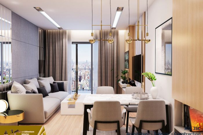 thiết kế và thi công nội thất nhà chị Uyên - quận 7 - phòng khách+ bếp view 2