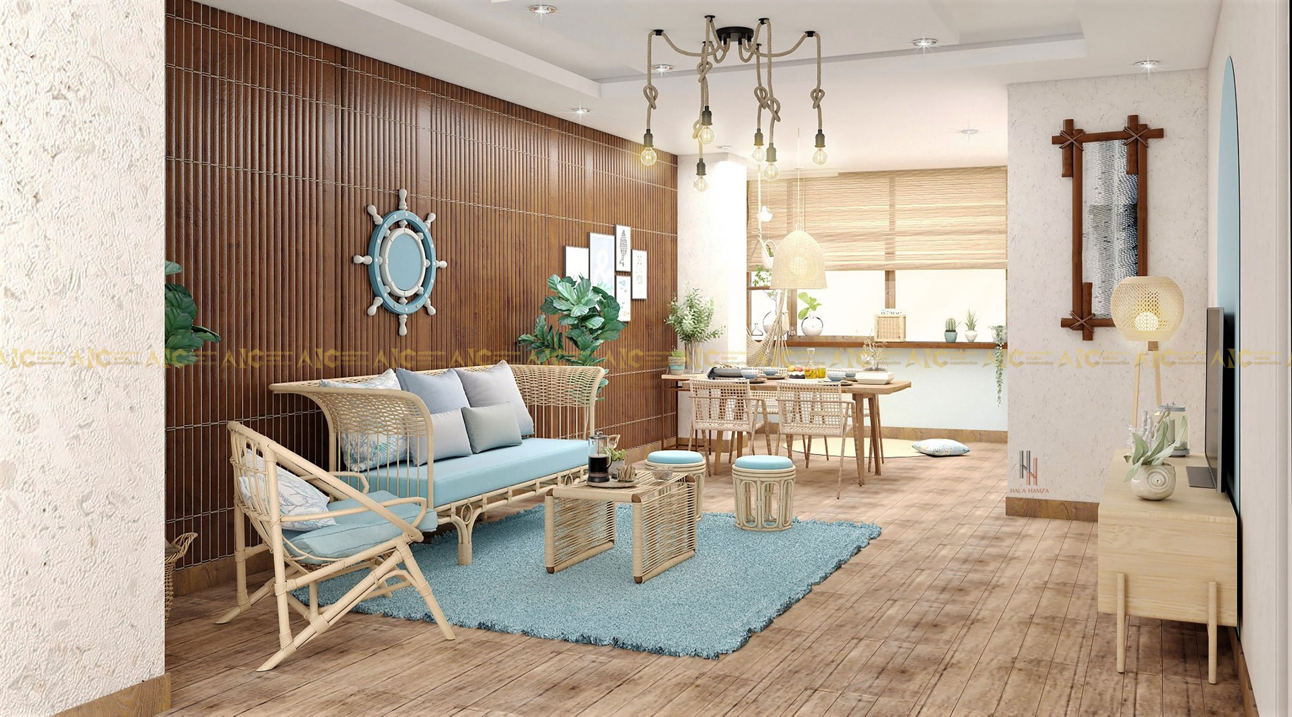 Phòng khách theo phong cách thiết kế nội thất Coastal