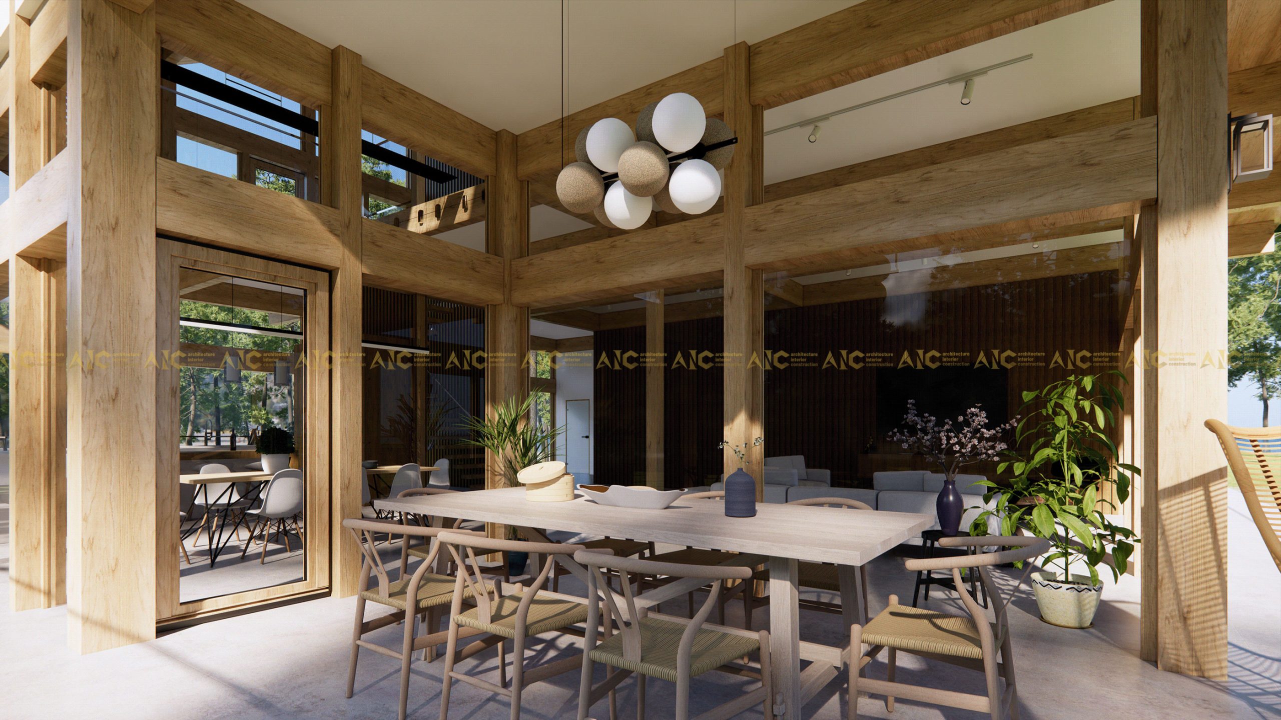 Phòng khách nội thất gỗ theo phong cách thiết kế nội thất Coastal