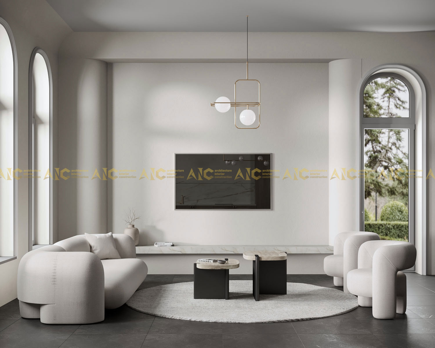 Phòng khách gam màu trắng theo phong cách thiết kế nội thất Scandinavian