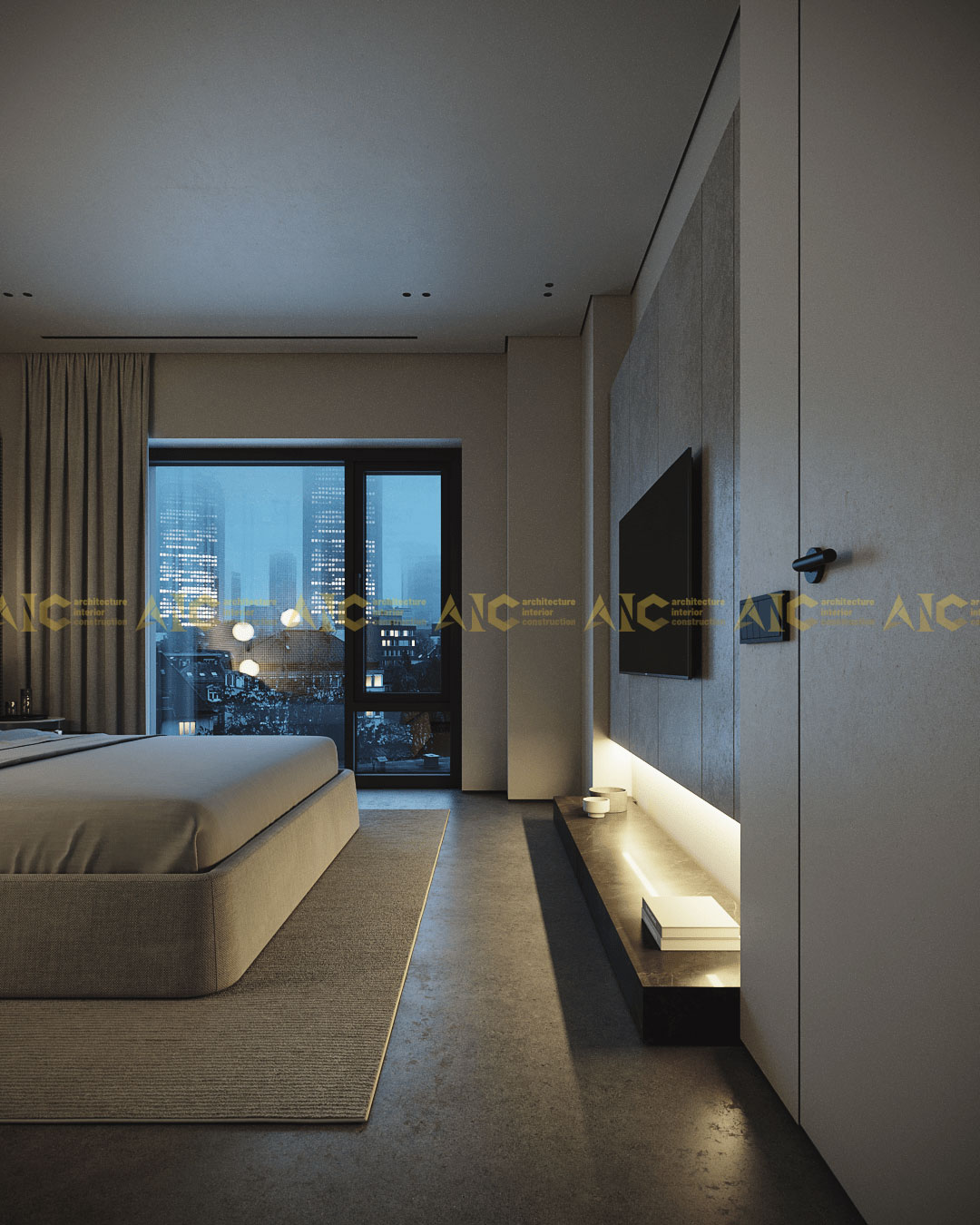 Phòng ngủ ban đêm theo xu hướng phong cách thiết kế nội thất tối giản