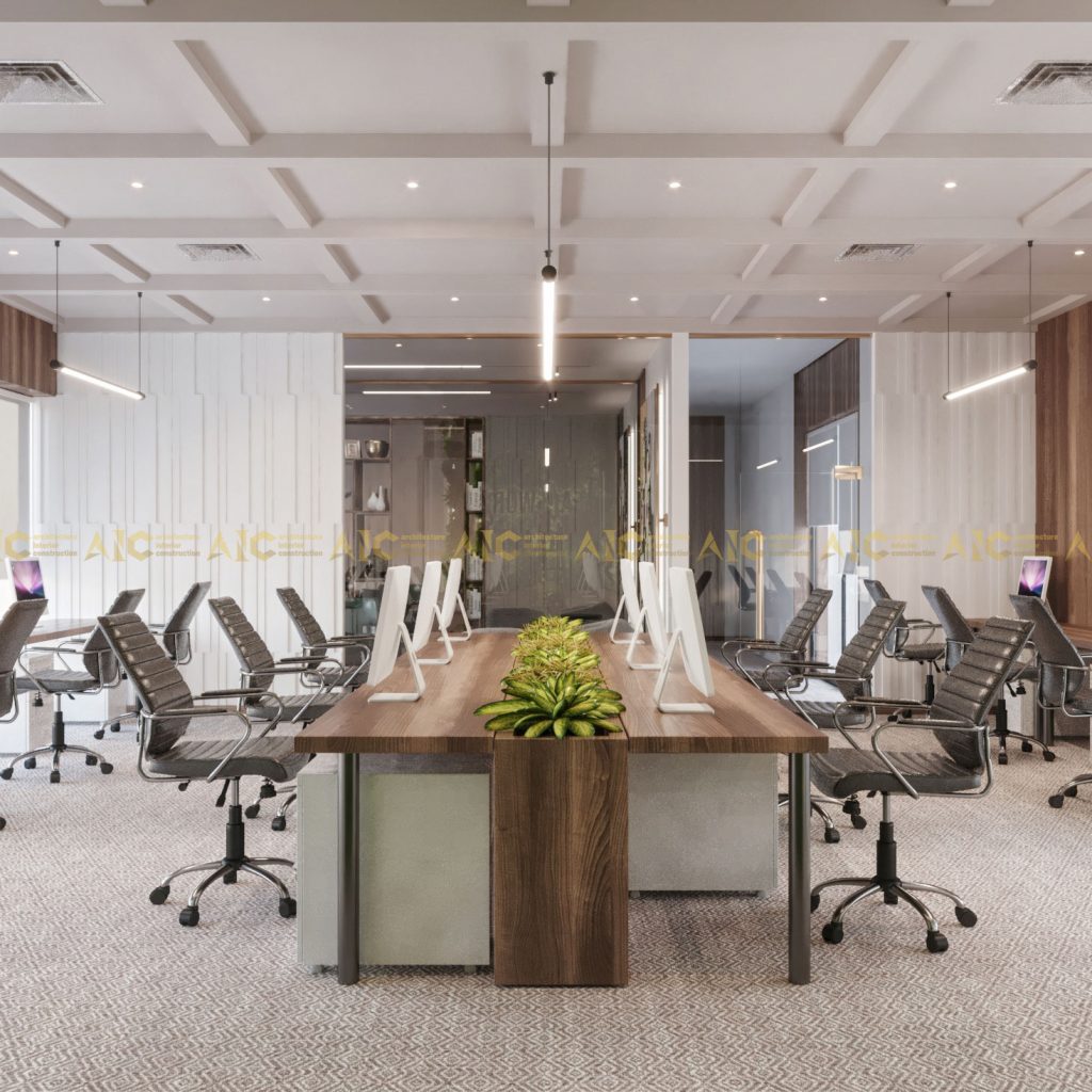 Thiết kế văn phòng không gian mở vừa tối ưu hóa được không gian, giúp các nhân viên tăng sự tương tác và kết nối trong công việc. Việc này giúp cho hiệu suất của công việc được tăng cao.