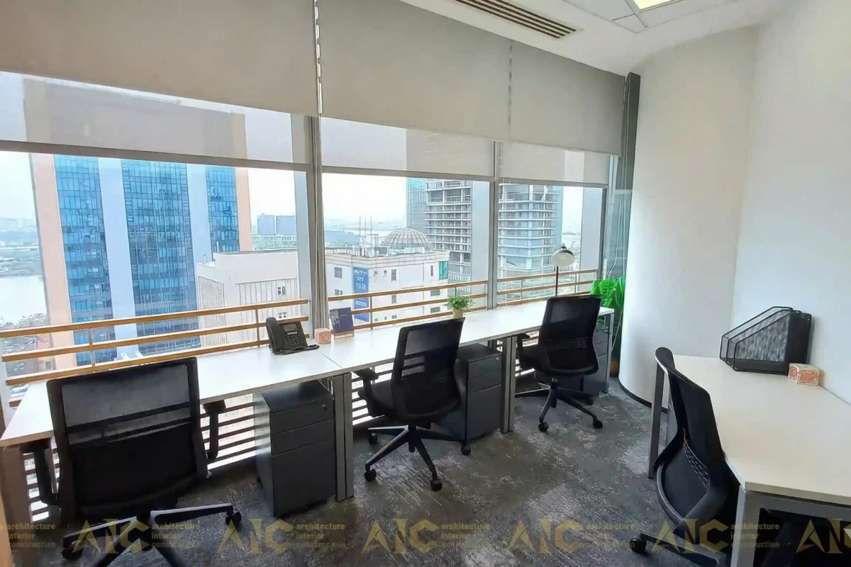 Khu vực bàn làm việc nhóm Sale văn phòng VCBS view Bitexco cực đẹp